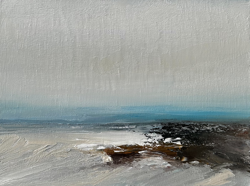 coastal landscape painting titled at a distance